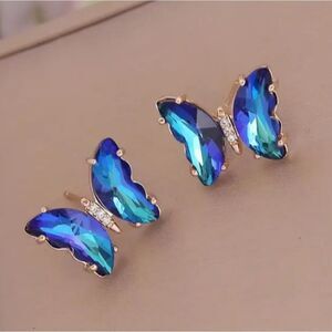 Blue Gradient Crystal Butterfly Earrings